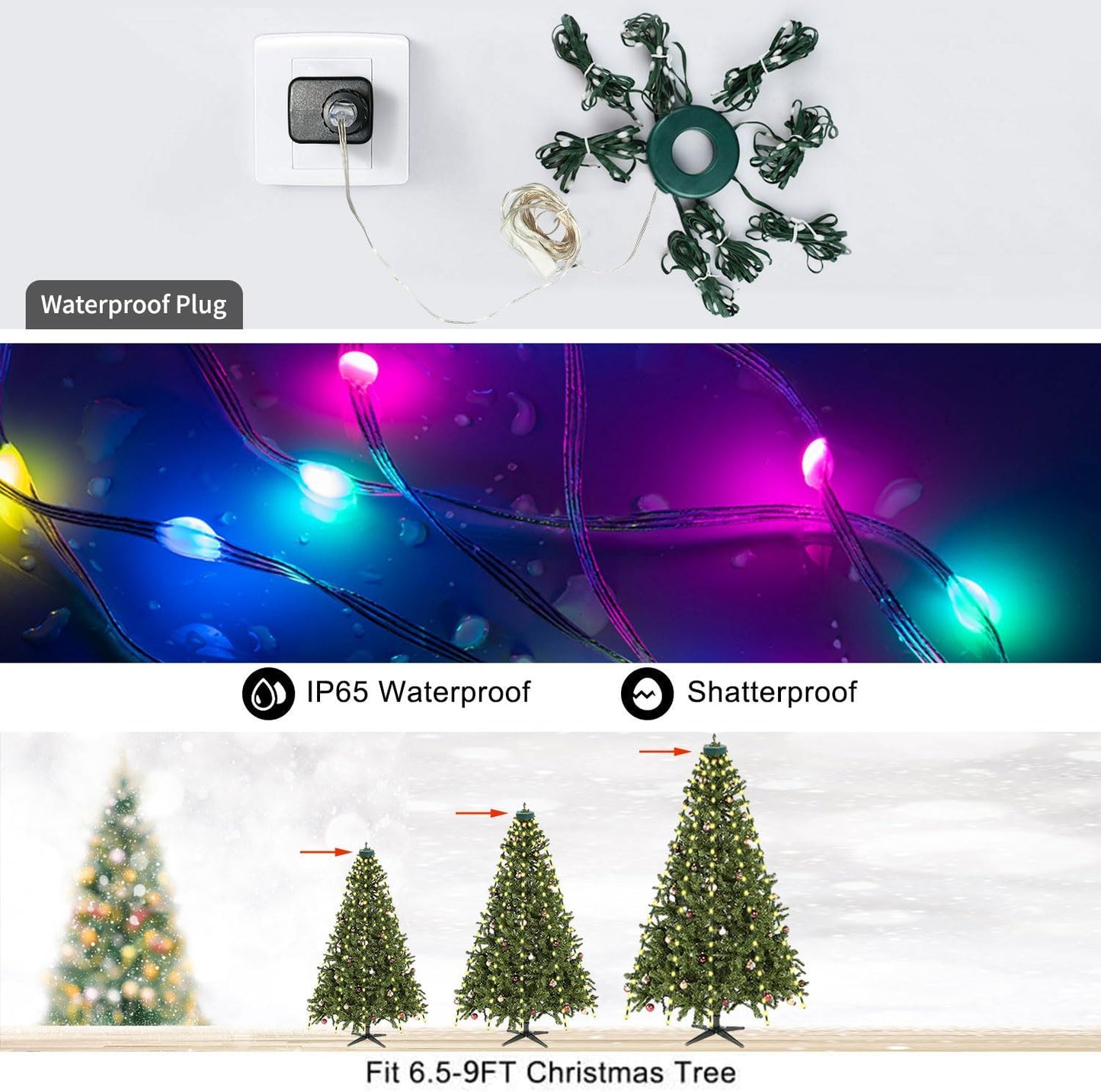 LED Lichterkette Weihnachtsbaum Strip mit App, Weihnachtsbaumschmuck Weihnachtsbeleuchtung Led Streifen Lichterketten Band Christbaumbeleuchtung Drinnen Außen Licht Leiste Weihnachten Dekoration