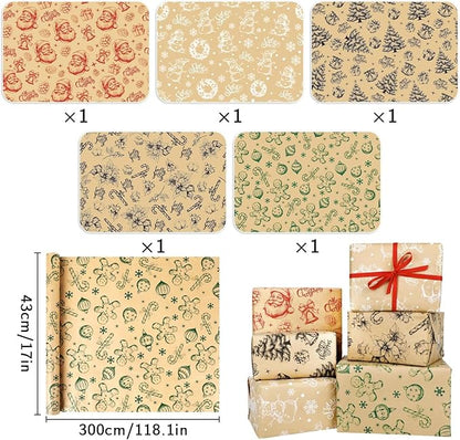 DERAYEE Geschenkpapier Weihnachten, Geschenkpapier 5 Verschiedene Muster, Geschenkpapier Weihnachten Set (5 Rollen)