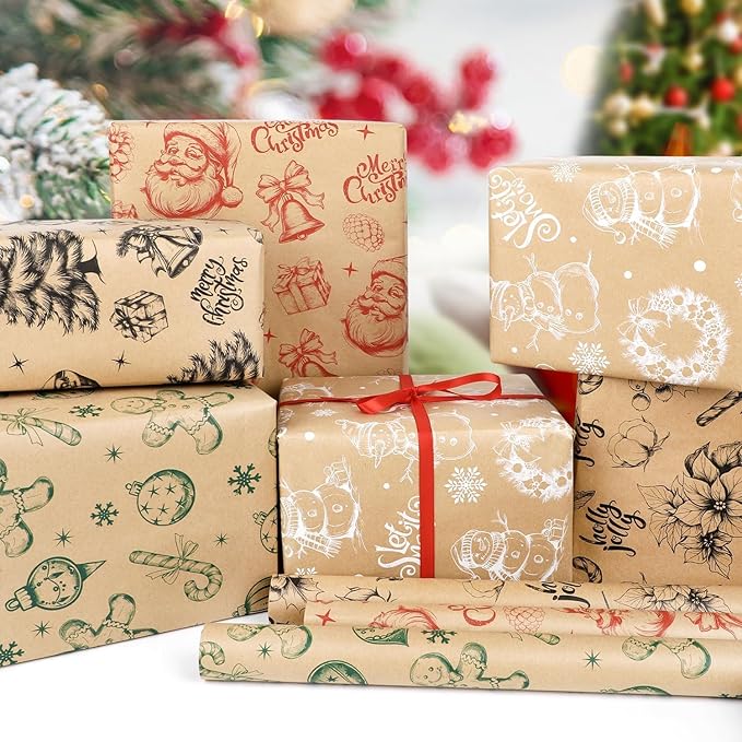 DERAYEE Geschenkpapier Weihnachten, Geschenkpapier 5 Verschiedene Muster, Geschenkpapier Weihnachten Set (5 Rollen)