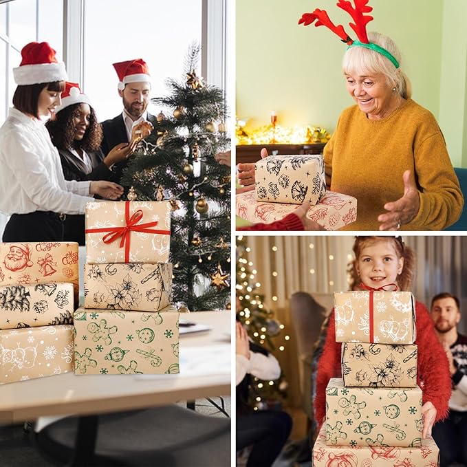 DERAYEE Geschenkpapier Weihnachten, Geschenkpapier 5 Verschiedene Muster, Geschenkpapier Weihnachten Set (5 Rollen)