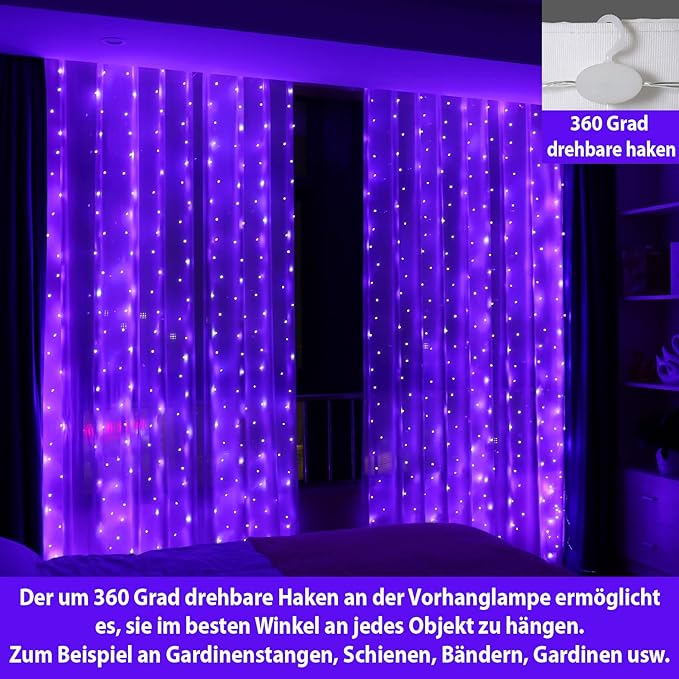 HXWEIYE 300LED Lichtervorhang Warmweiß, 3mx3m Lichterkettenvorhang USB 8 Modi LED Lichterkette mit 12 Haken Fernbedienung Timer verstellbare Helligkeit für Weihnachten Party Innen und außen Deko [Energieklasse G]