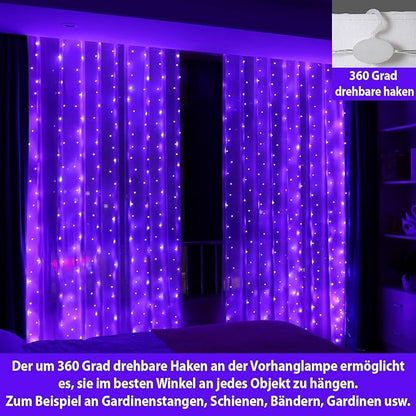 HXWEIYE 300LED Lichtervorhang Warmweiß, 3mx3m Lichterkettenvorhang USB 8 Modi LED Lichterkette mit 12 Haken Fernbedienung Timer verstellbare Helligkeit für Weihnachten Party Innen und außen Deko [Energieklasse G]