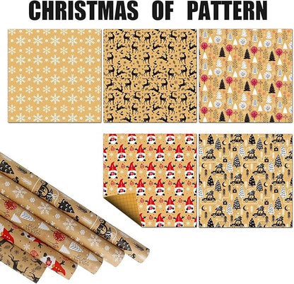 DERAYEE Geschenkpapier Weihnachten, Geschenkpapier 5 Verschiedene Muster, Geschenkpapier Weihnachten Set (5 Rollen)