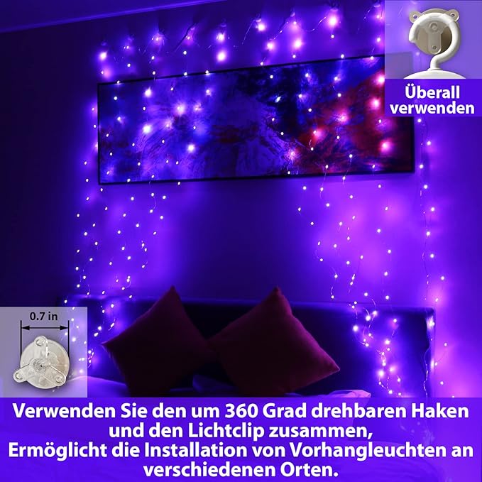 HXWEIYE 300LED Lichtervorhang Warmweiß, 3mx3m Lichterkettenvorhang USB 8 Modi LED Lichterkette mit 12 Haken Fernbedienung Timer verstellbare Helligkeit für Weihnachten Party Innen und außen Deko [Energieklasse G]