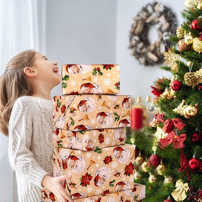 DERAYEE 10M Geschenkpapier Weihnachten, Geschenkpapier Weihnachtsgeschenkpapier, Geschenkpapier, Geschenkpapier Weihnachten Weihnachtsmann Muster