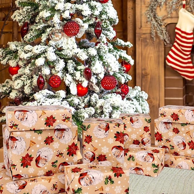 DERAYEE 10M Geschenkpapier Weihnachten, Geschenkpapier Weihnachtsgeschenkpapier, Geschenkpapier, Geschenkpapier Weihnachten Weihnachtsmann Muster