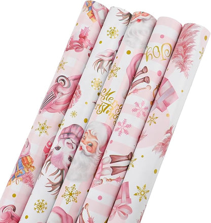 DERAYEE Geschenkpapier Weihnachten, Geschenkpapier 5 Verschiedene Muster, Geschenkpapier Weihnachten Set (5 Rollen)