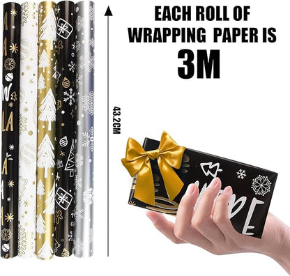 DERAYEE Geschenkpapier Weihnachten, Geschenkpapier 5 Verschiedene Muster, Geschenkpapier Set (5 Rollen)