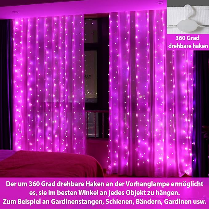 HXWEIYE 300LED Lichtervorhang Warmweiß, 3mx3m Lichterkettenvorhang USB 8 Modi LED Lichterkette mit 12 Haken Fernbedienung Timer verstellbare Helligkeit für Weihnachten Party Innen und außen Deko [Energieklasse G]