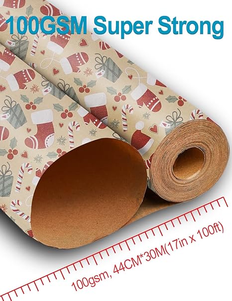 Geschenkpapier Weihnachten Rolle 44 cm x 30M, Toypopor 13 Stile Recycling weihnachtsgeschenkpapier,100gsm weihnachtspapier für Verpackung Post Pakete