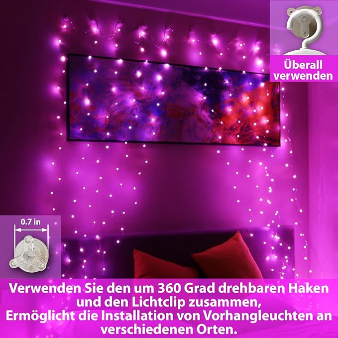 HXWEIYE 300LED Lichtervorhang Warmweiß, 3mx3m Lichterkettenvorhang USB 8 Modi LED Lichterkette mit 12 Haken Fernbedienung Timer verstellbare Helligkeit für Weihnachten Party Innen und außen Deko [Energieklasse G]