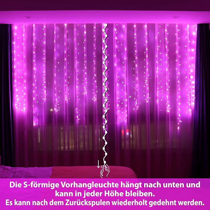 HXWEIYE 300LED Lichtervorhang Warmweiß, 3mx3m Lichterkettenvorhang USB 8 Modi LED Lichterkette mit 12 Haken Fernbedienung Timer verstellbare Helligkeit für Weihnachten Party Innen und außen Deko [Energieklasse G]