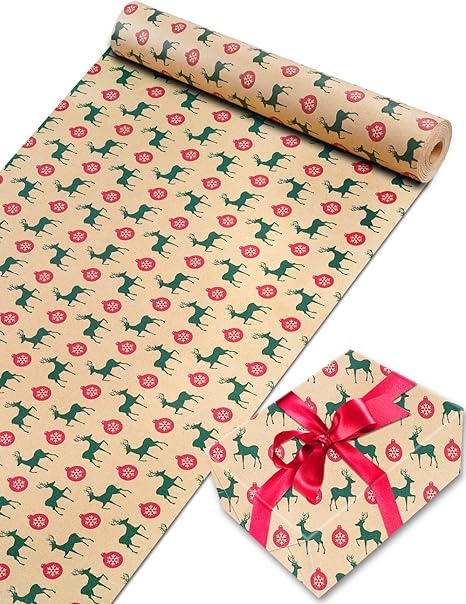 Geschenkpapier Weihnachten Rolle 44 cm x 30M, Toypopor 13 Stile Recycling weihnachtsgeschenkpapier,100gsm weihnachtspapier für Verpackung Post Pakete