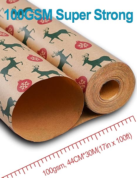 Geschenkpapier Weihnachten Rolle 44 cm x 30M, Toypopor 13 Stile Recycling weihnachtsgeschenkpapier,100gsm weihnachtspapier für Verpackung Post Pakete