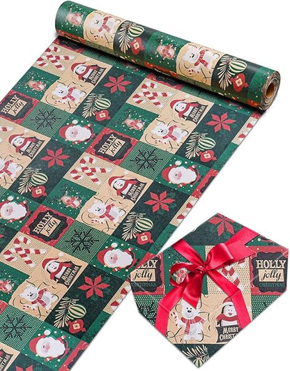 Weihnachtspapier Geschenkpapier Rollen 44cm x 30M, Toypopor 100gsm Natürliches Recyclingpapier Geschenkpapier, Kraftpapier für Kunsthandwerk Kleine Geschenkverpackungen Verpackung Post Pakete