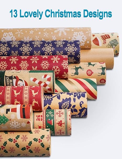 Weihnachtspapier Geschenkpapier Rollen 44cm x 30M, Toypopor 100gsm Natürliches Recyclingpapier Geschenkpapier, Kraftpapier für Kunsthandwerk Kleine Geschenkverpackungen Verpackung Post Pakete