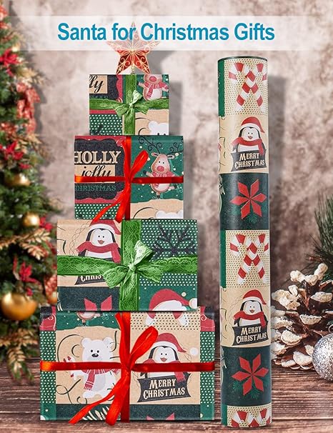 Weihnachtspapier Geschenkpapier Rollen 44cm x 30M, Toypopor 100gsm Natürliches Recyclingpapier Geschenkpapier, Kraftpapier für Kunsthandwerk Kleine Geschenkverpackungen Verpackung Post Pakete