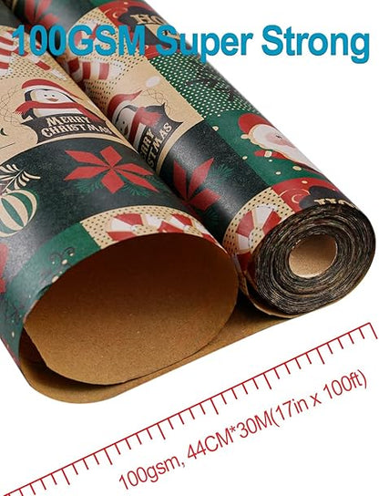 Weihnachtspapier Geschenkpapier Rollen 44cm x 30M, Toypopor 100gsm Natürliches Recyclingpapier Geschenkpapier, Kraftpapier für Kunsthandwerk Kleine Geschenkverpackungen Verpackung Post Pakete