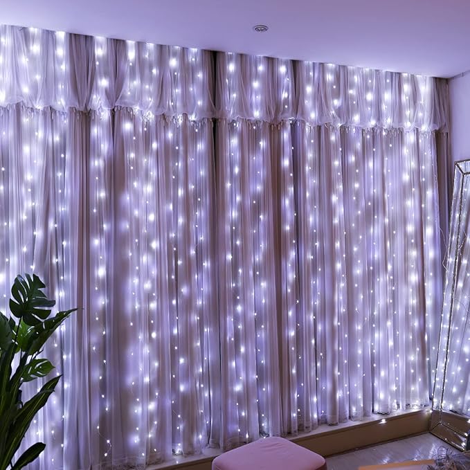 HXWEIYE 300LED Lichtervorhang Warmweiß, 3mx3m Lichterkettenvorhang USB 8 Modi LED Lichterkette mit 12 Haken Fernbedienung Timer verstellbare Helligkeit für Weihnachten Party Innen und außen Deko [Energieklasse G]