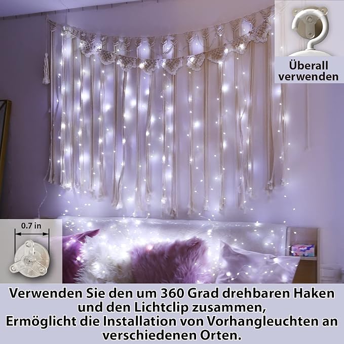 HXWEIYE 300LED Lichtervorhang Warmweiß, 3mx3m Lichterkettenvorhang USB 8 Modi LED Lichterkette mit 12 Haken Fernbedienung Timer verstellbare Helligkeit für Weihnachten Party Innen und außen Deko [Energieklasse G]